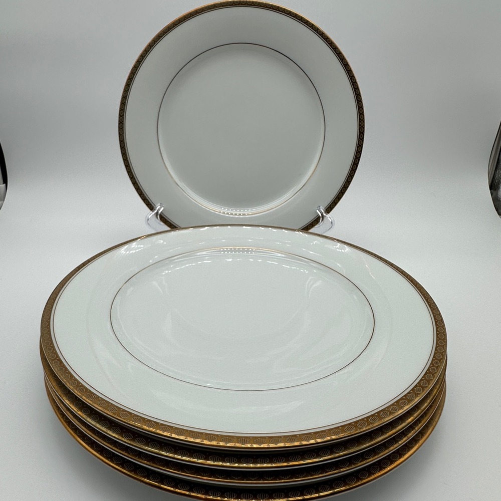 Noritake Richmond 6124 Gold Encrusted White Dinner Plates Set of 5 Japan